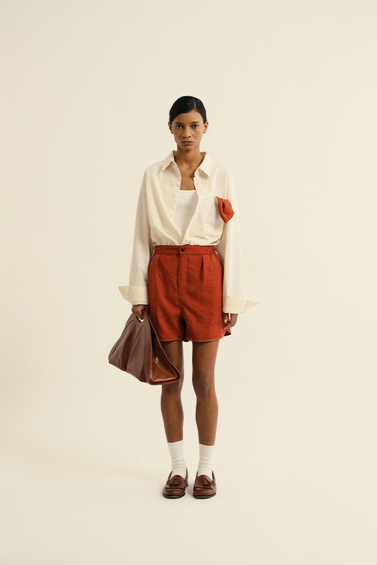 Buttoned Volley Shorts - Red